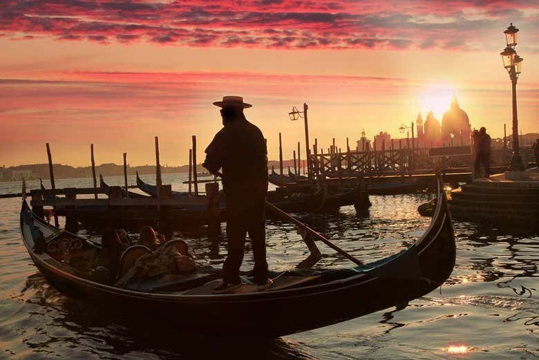 Gondolas at sunset